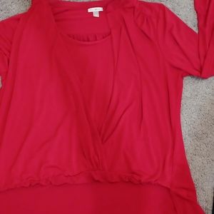 ROZ & ALI Red Long Sleeve Design Top Womens Casual